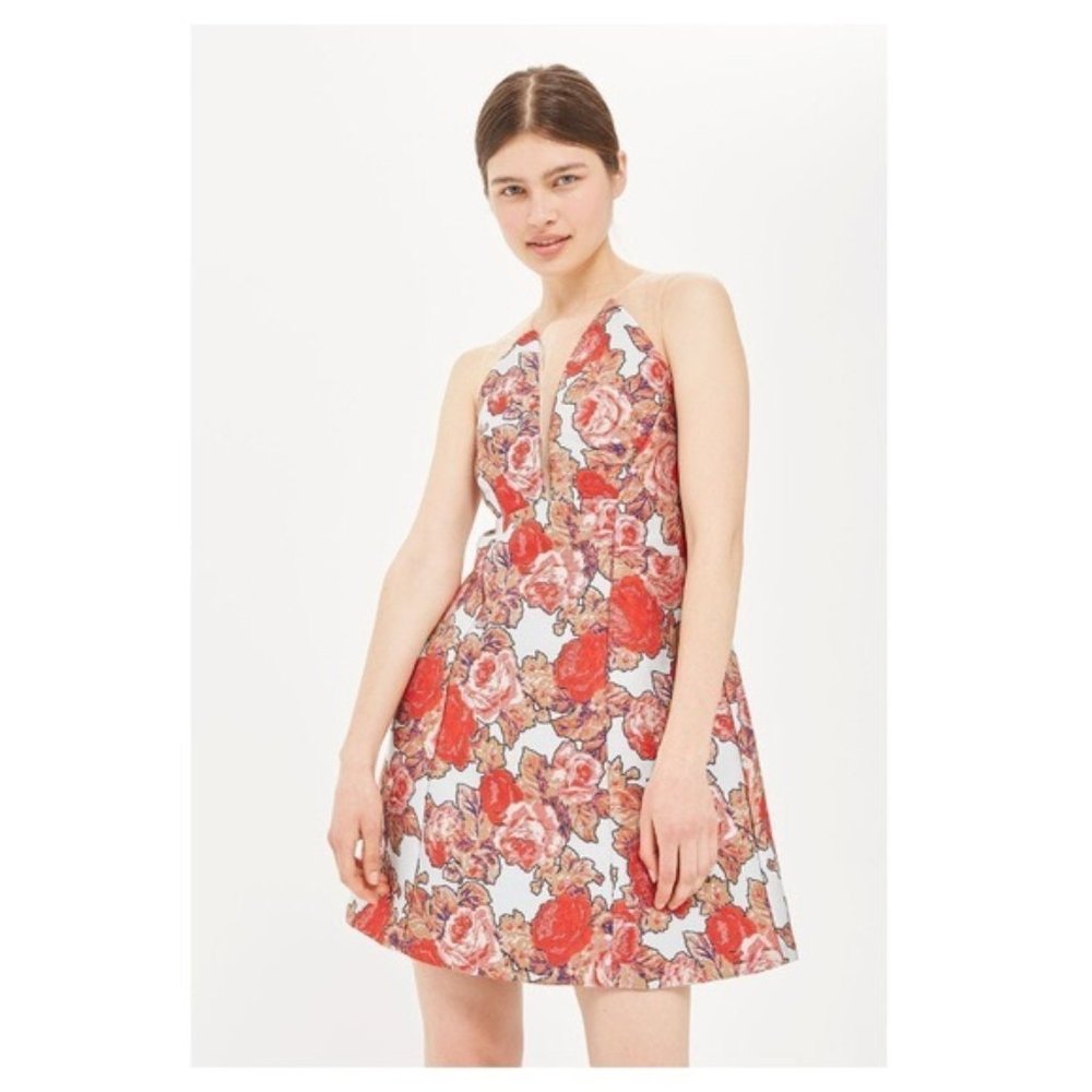Topshop Dress Sleeveless Floral Jacquard Mini